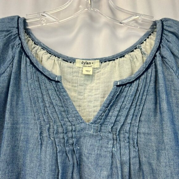 Dylan Womens Peasant Top Multicolor Long Sleeve V Neck Pintuck Blouse Boho XS - Picture 6 of 10